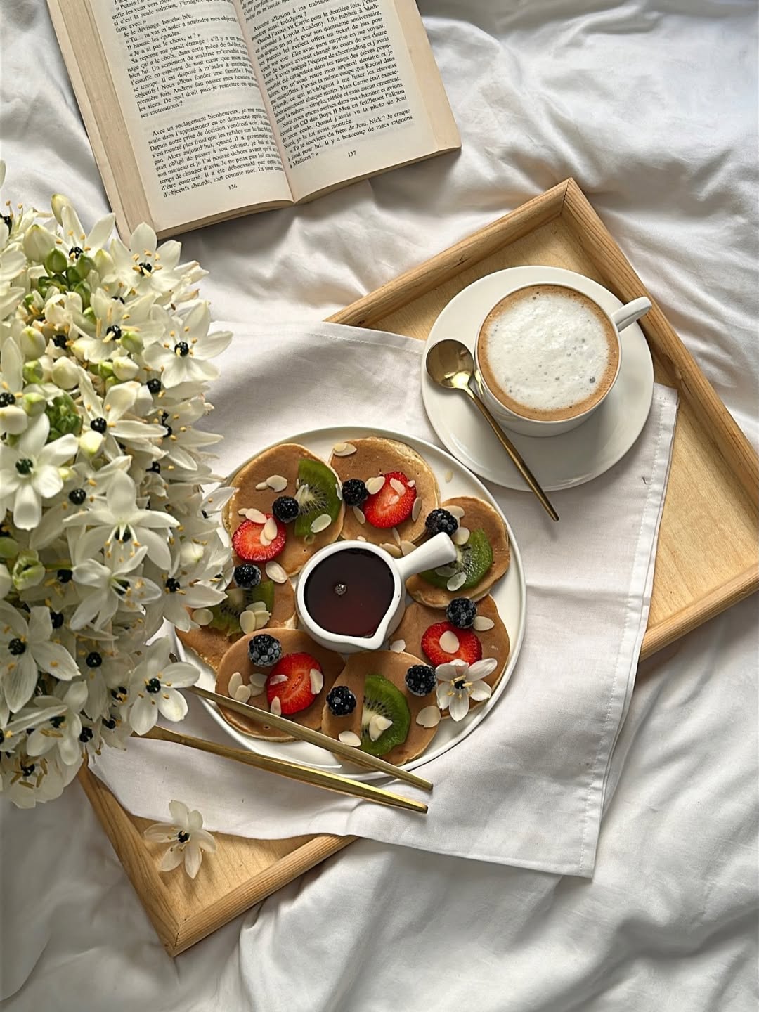 Pancakes and a Book in Bed