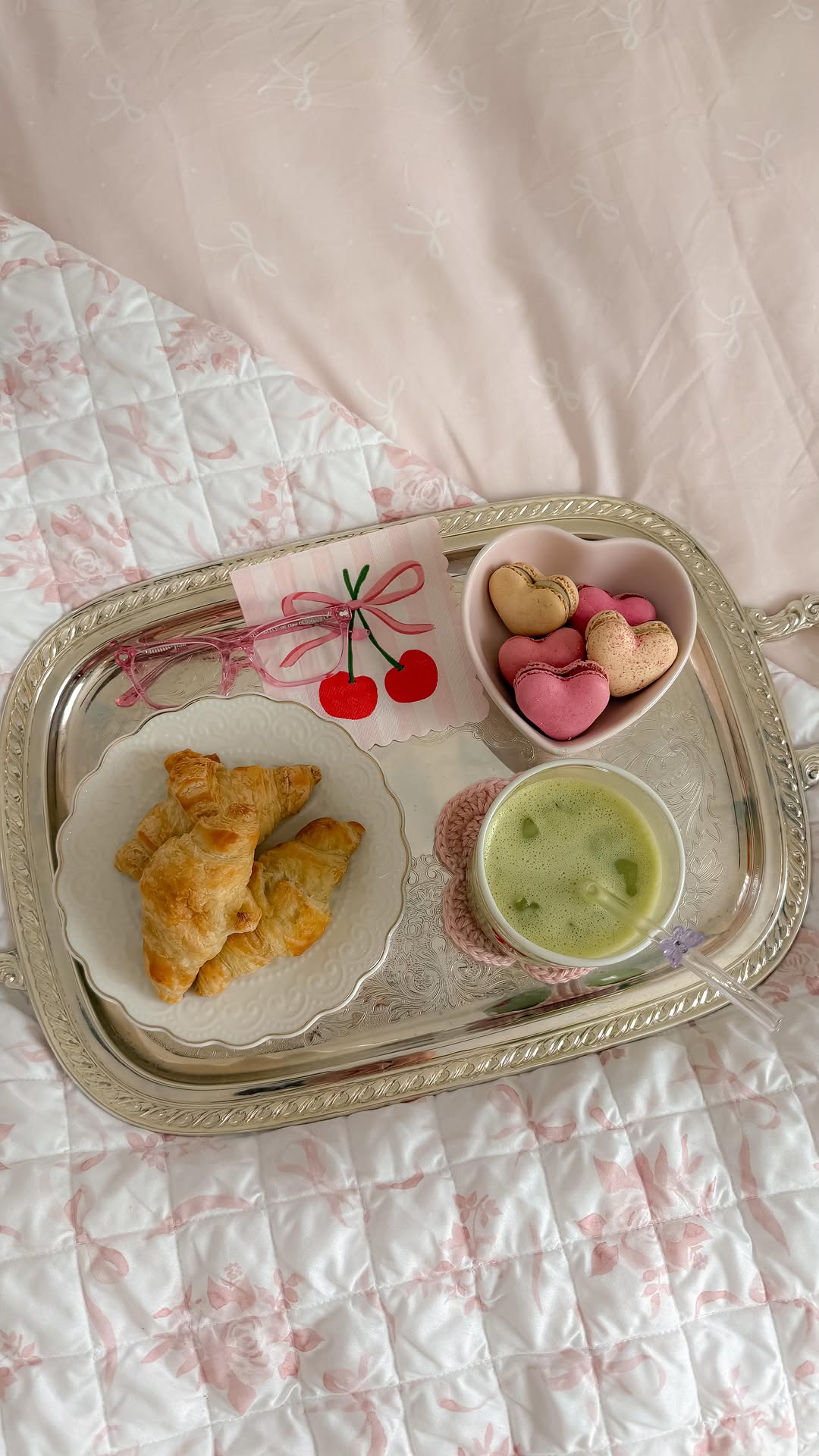 Cherry Matcha Served on Silver