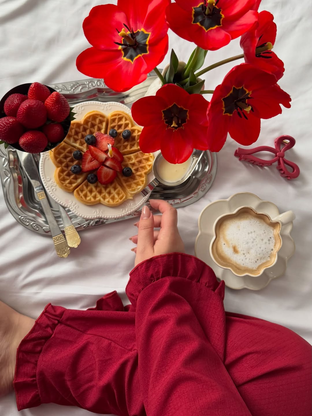 Morning Romance In Red Tulips