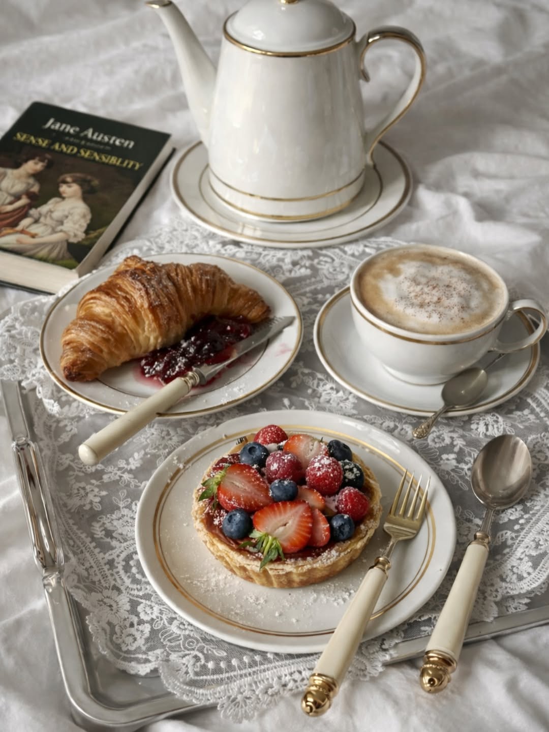 Austen Tea on a Lace-Layered Tray