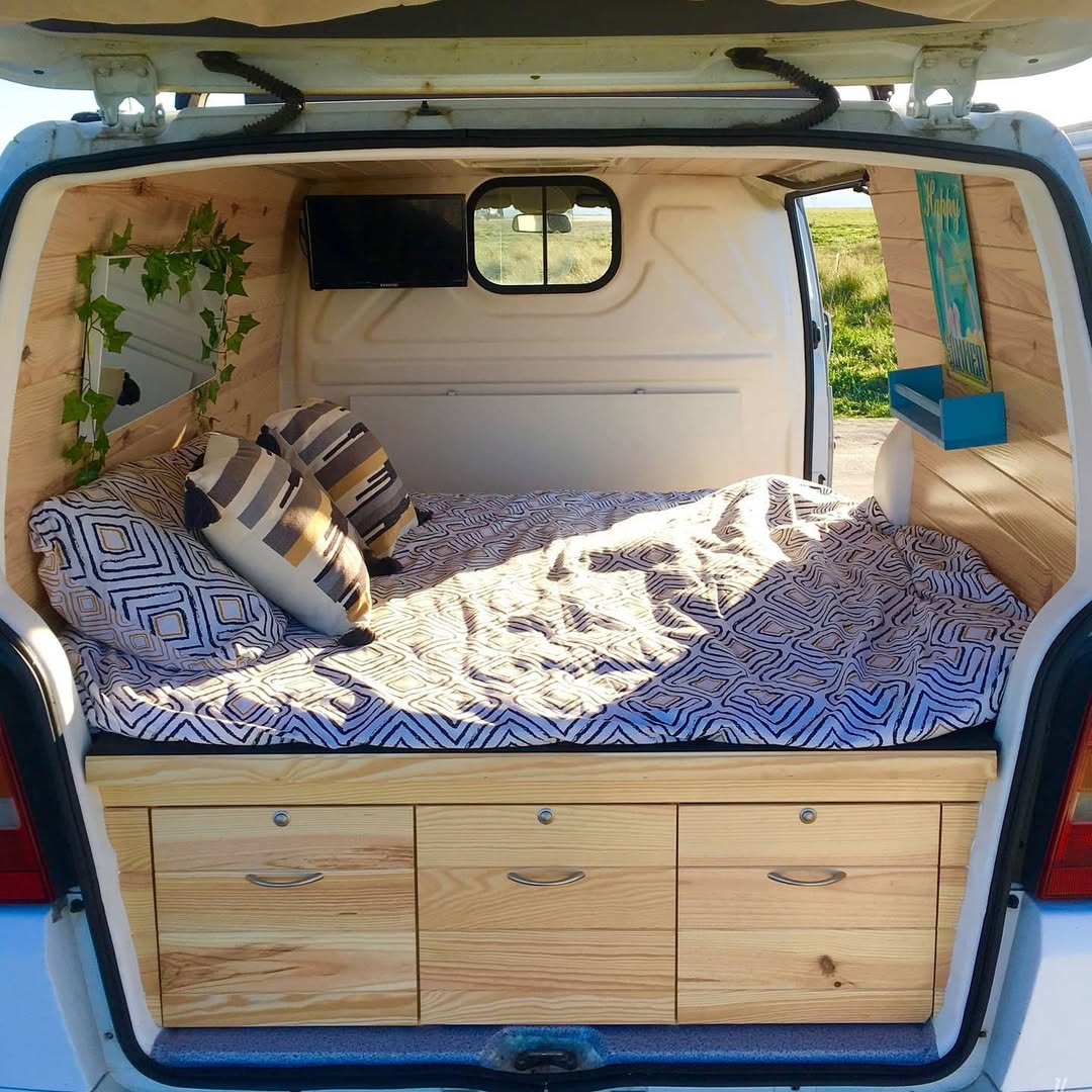 Geometric Camper Bed Storage