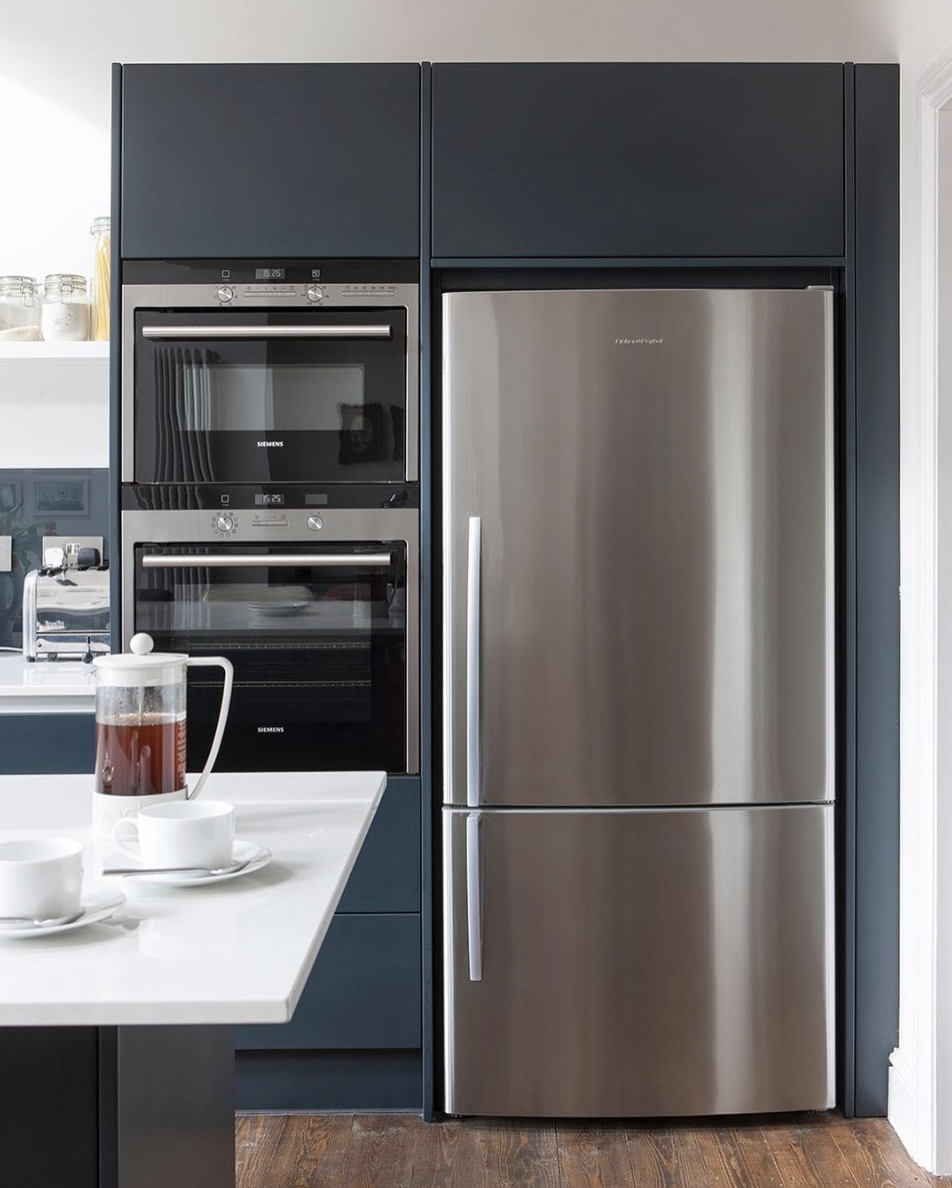 Blue Cabinets Above the Fridge