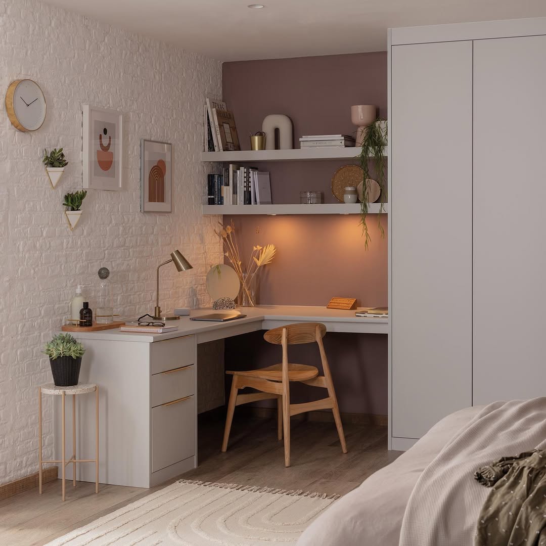 Warm Layered Corner Desk