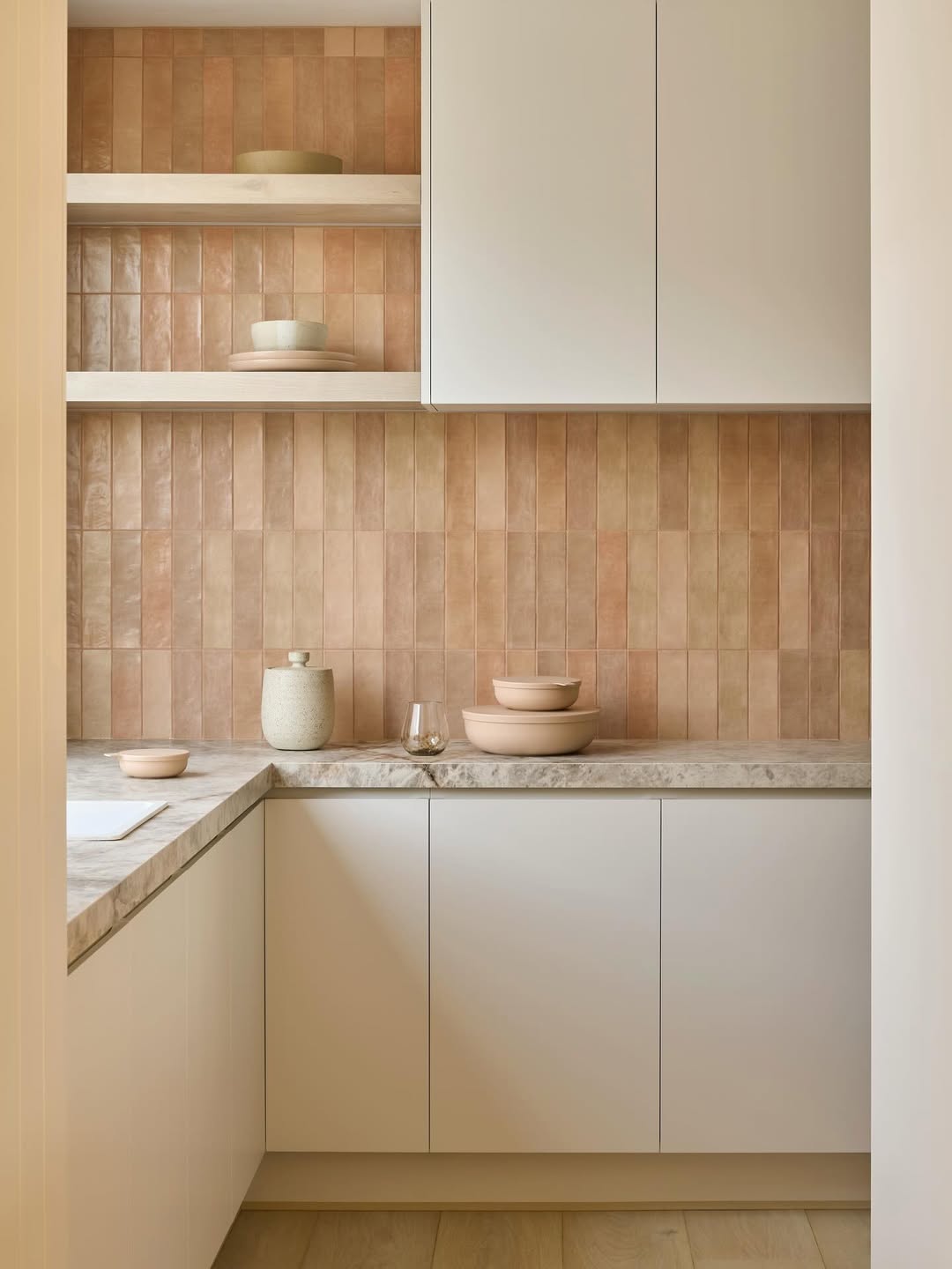 A Softly Lit Clay Tile Kitchen