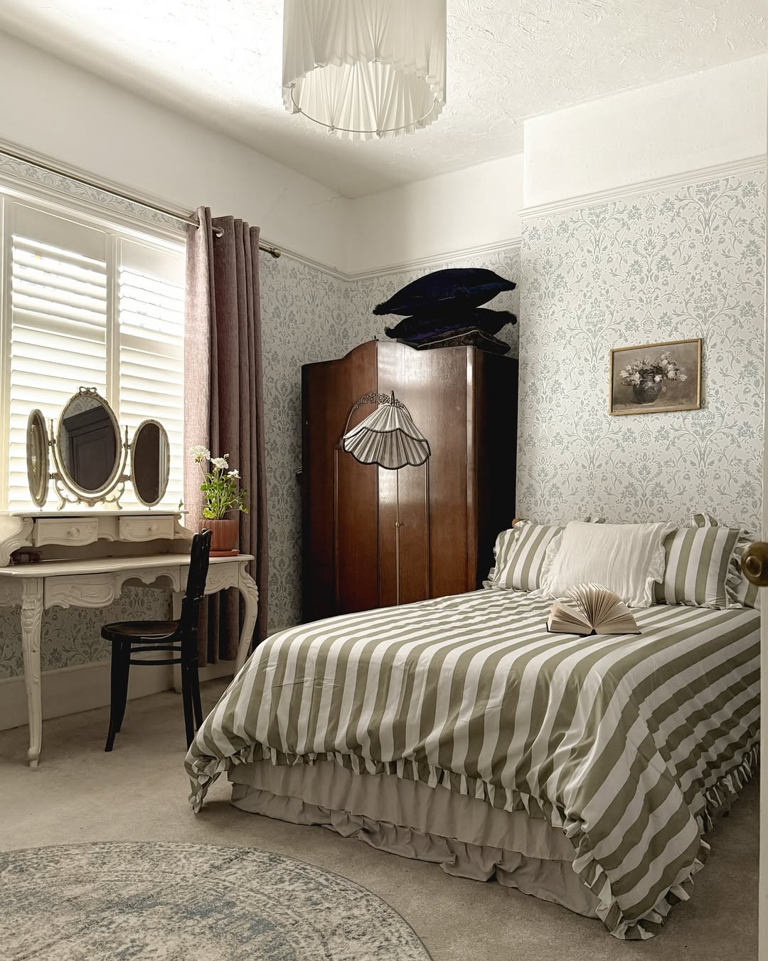 Striped Bedding, Ruffles, and a Vintage Vanity