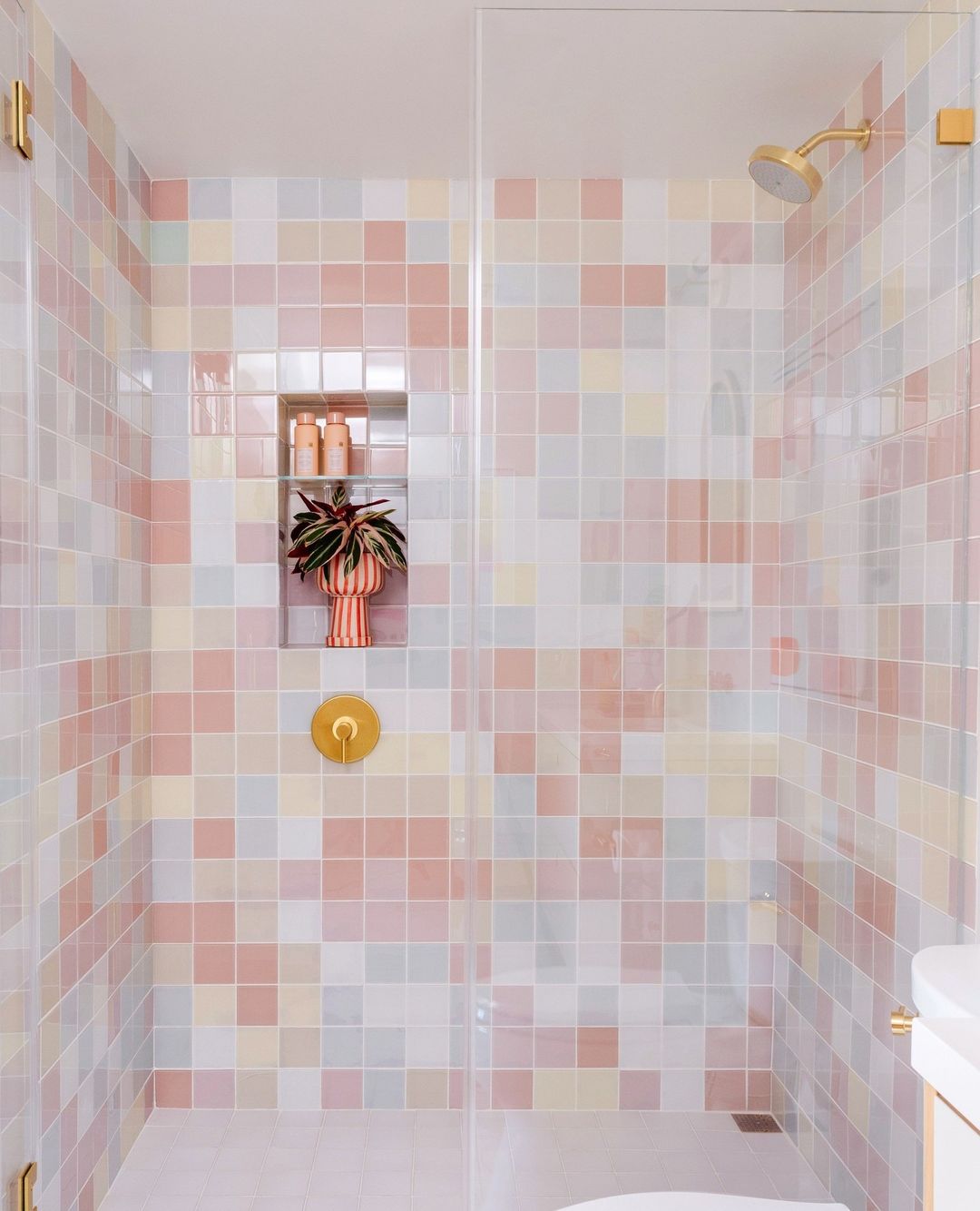 Pastel Patchwork Elegance Glass Shower