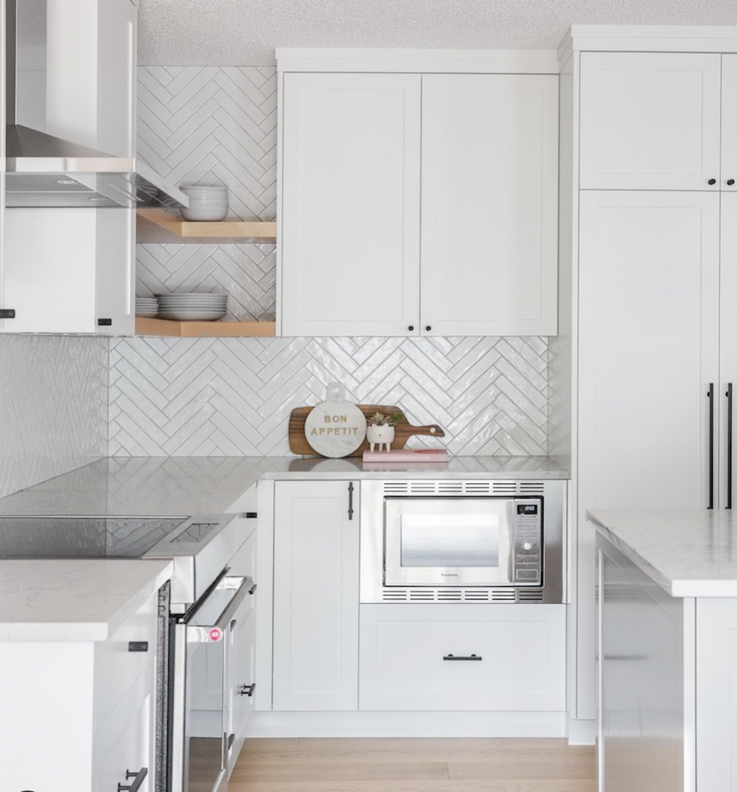 White Kitchen and Wooden Floating Shelves