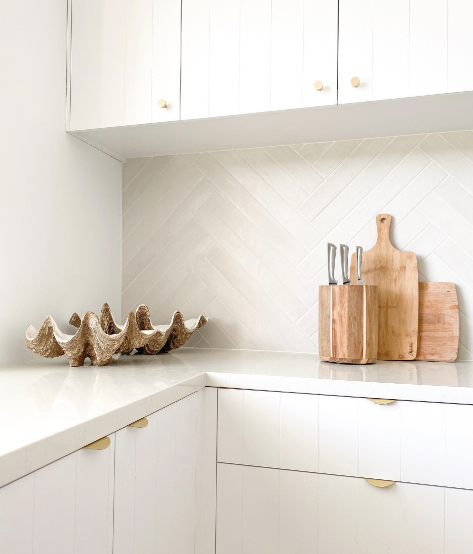 Gold Hardware on White Kitchen Cabinets