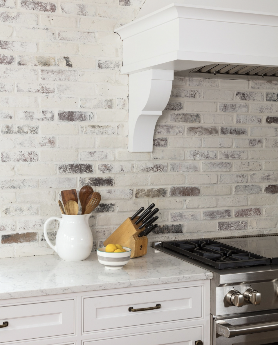 Distressed White Brick Backsplash for the Kitchen