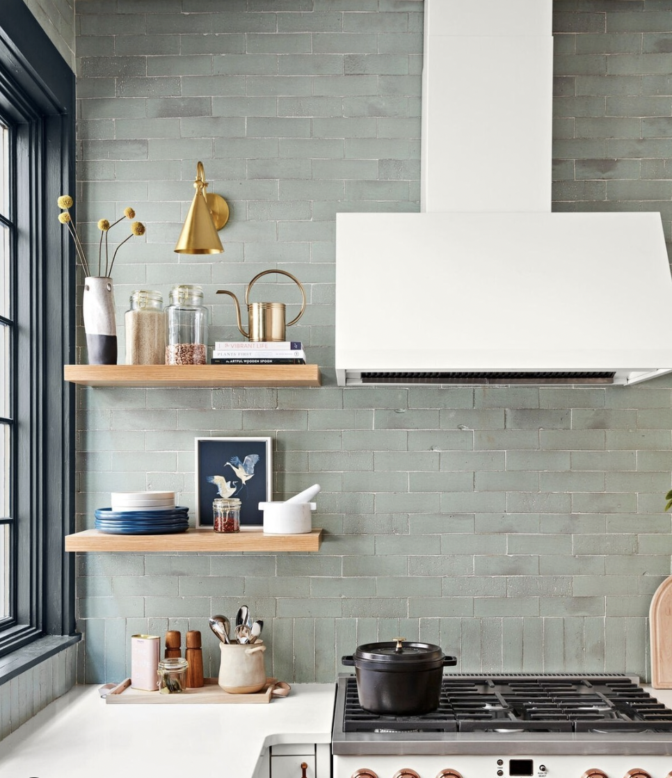 Green And Grey Brick Kitchen Backsplash
