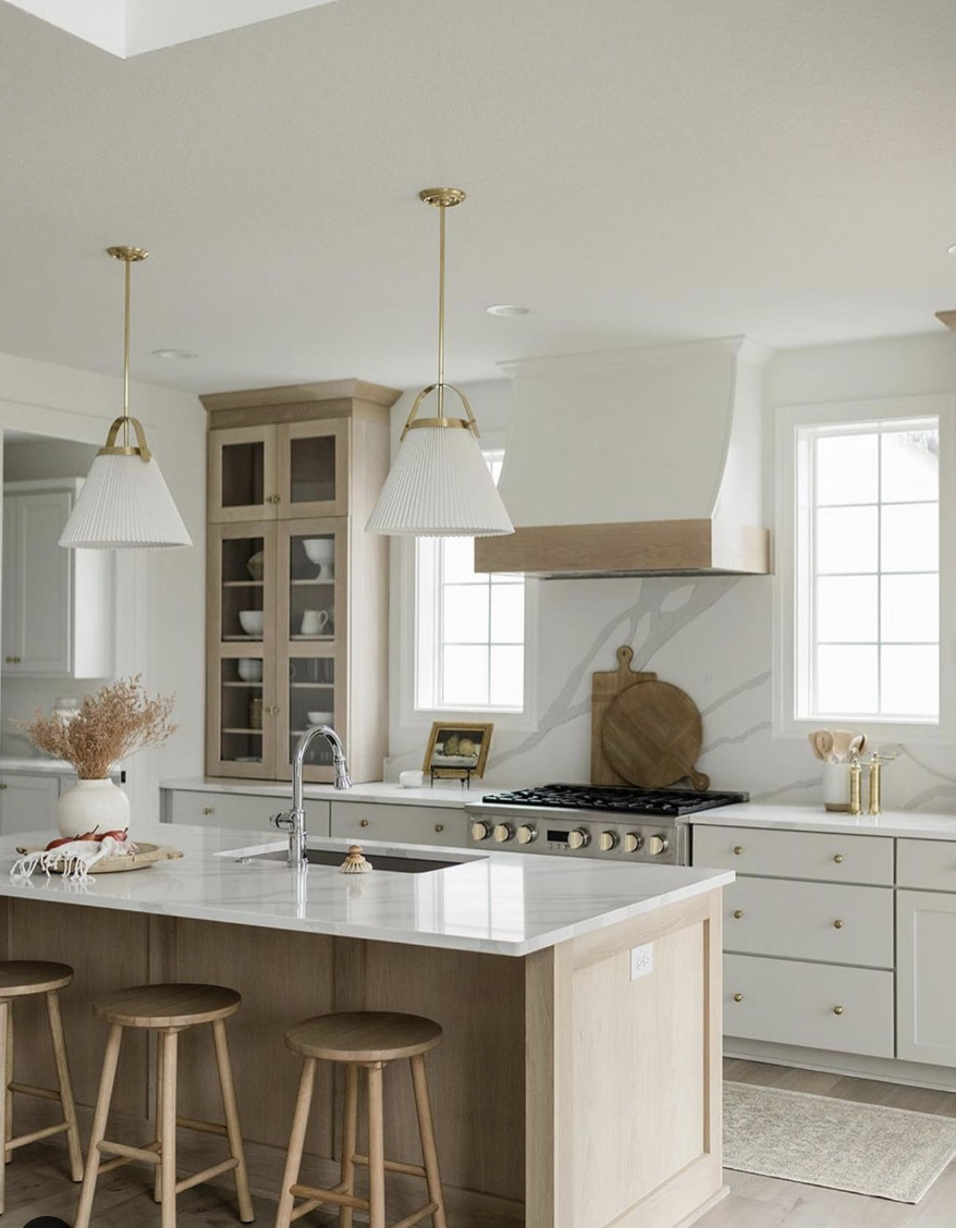 White Pendant Lights And a Wooden Vent Cover