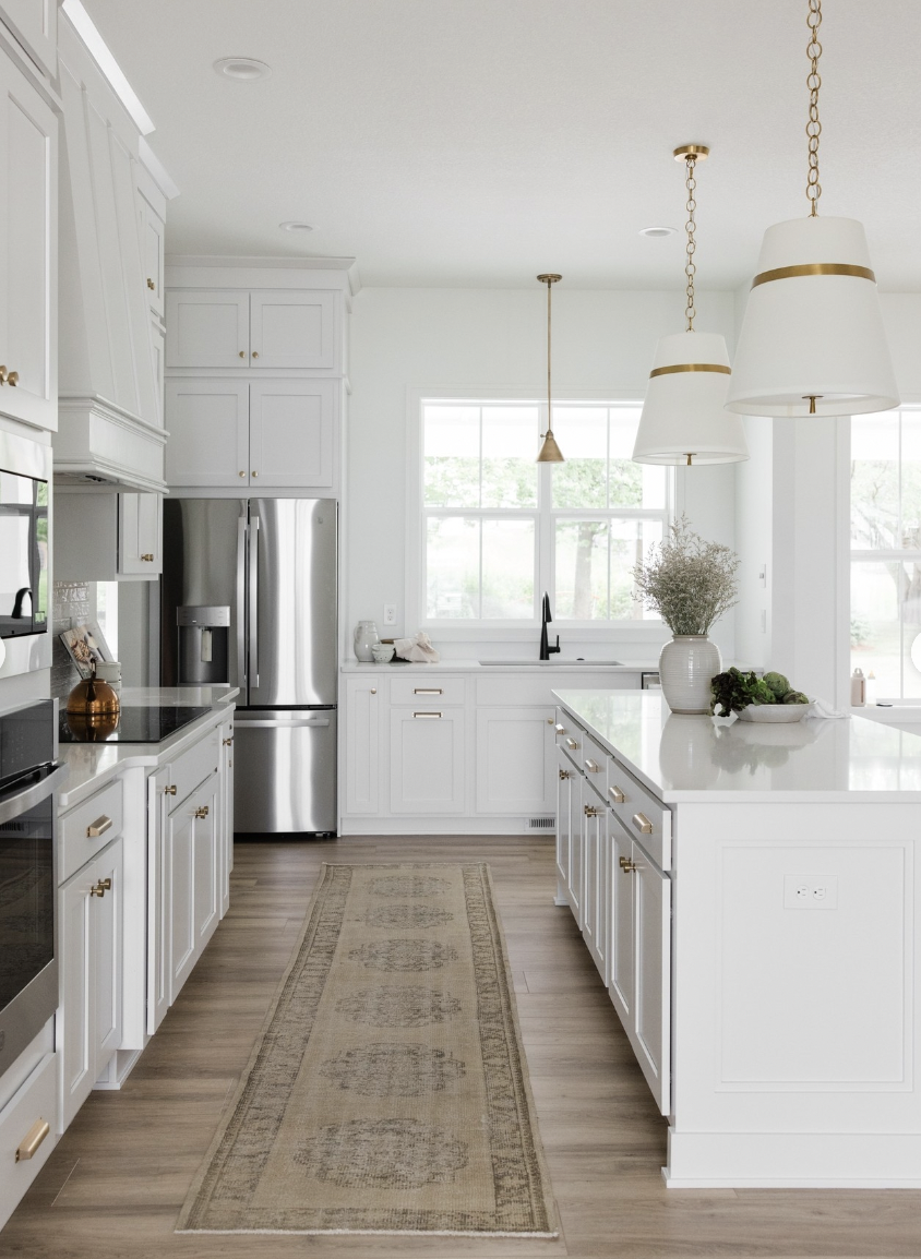 White Bucket Fixtures over the Kitchen Island