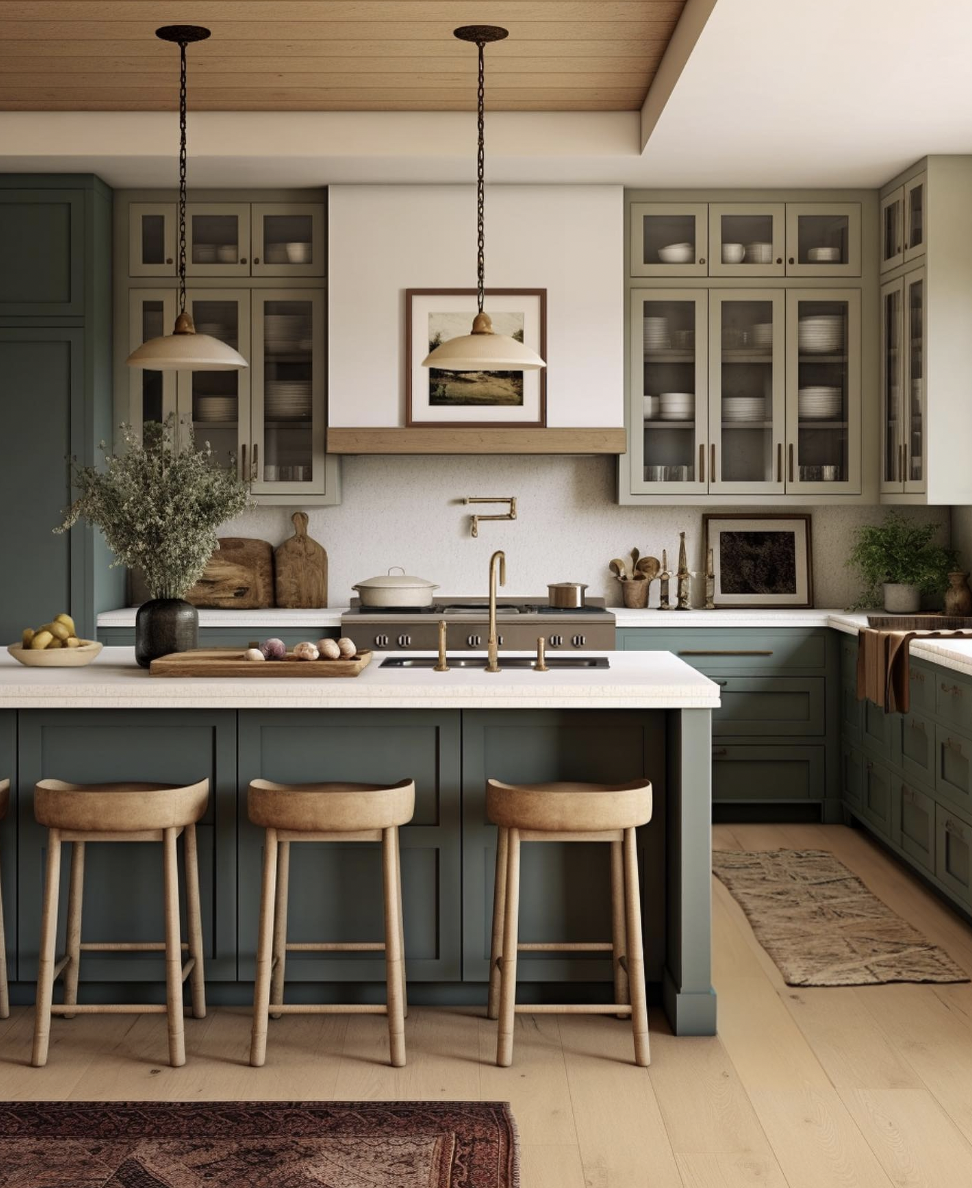 Pendant Light Above the Sink for a Two-Tone Cabinet Kitchen