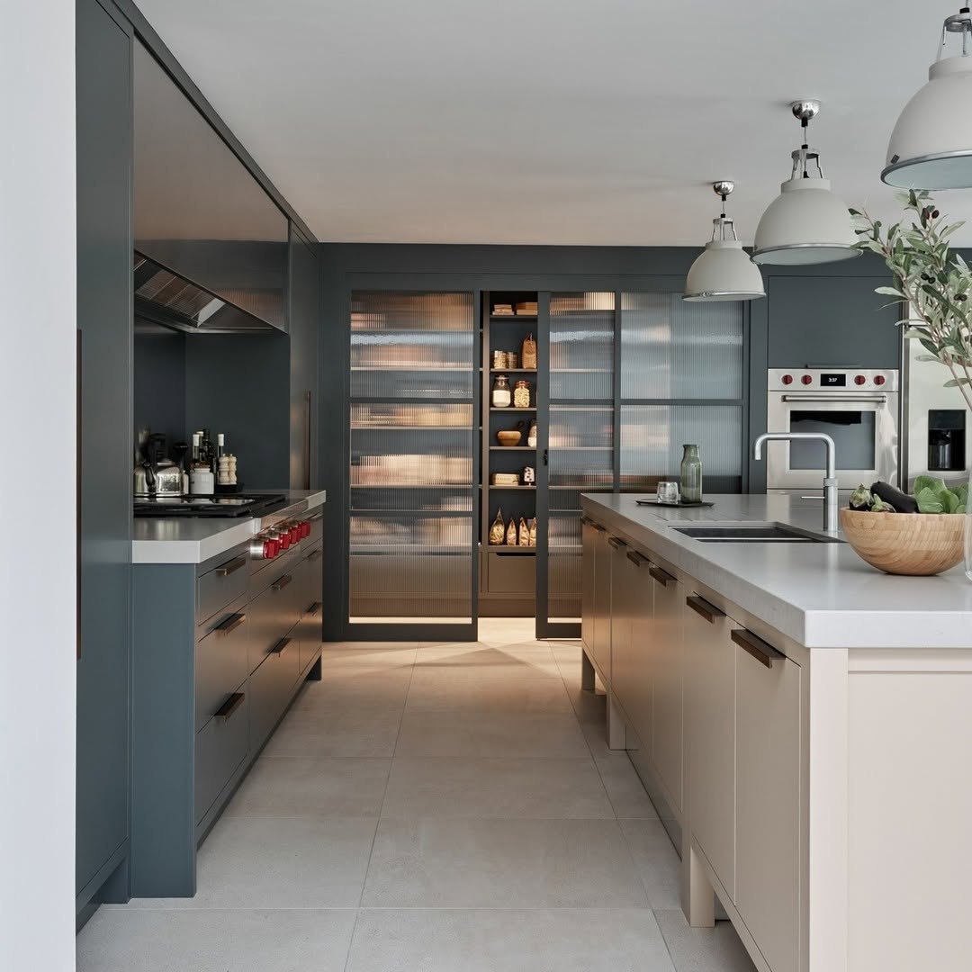Dark Grey Sliding Glass Pantry Doors