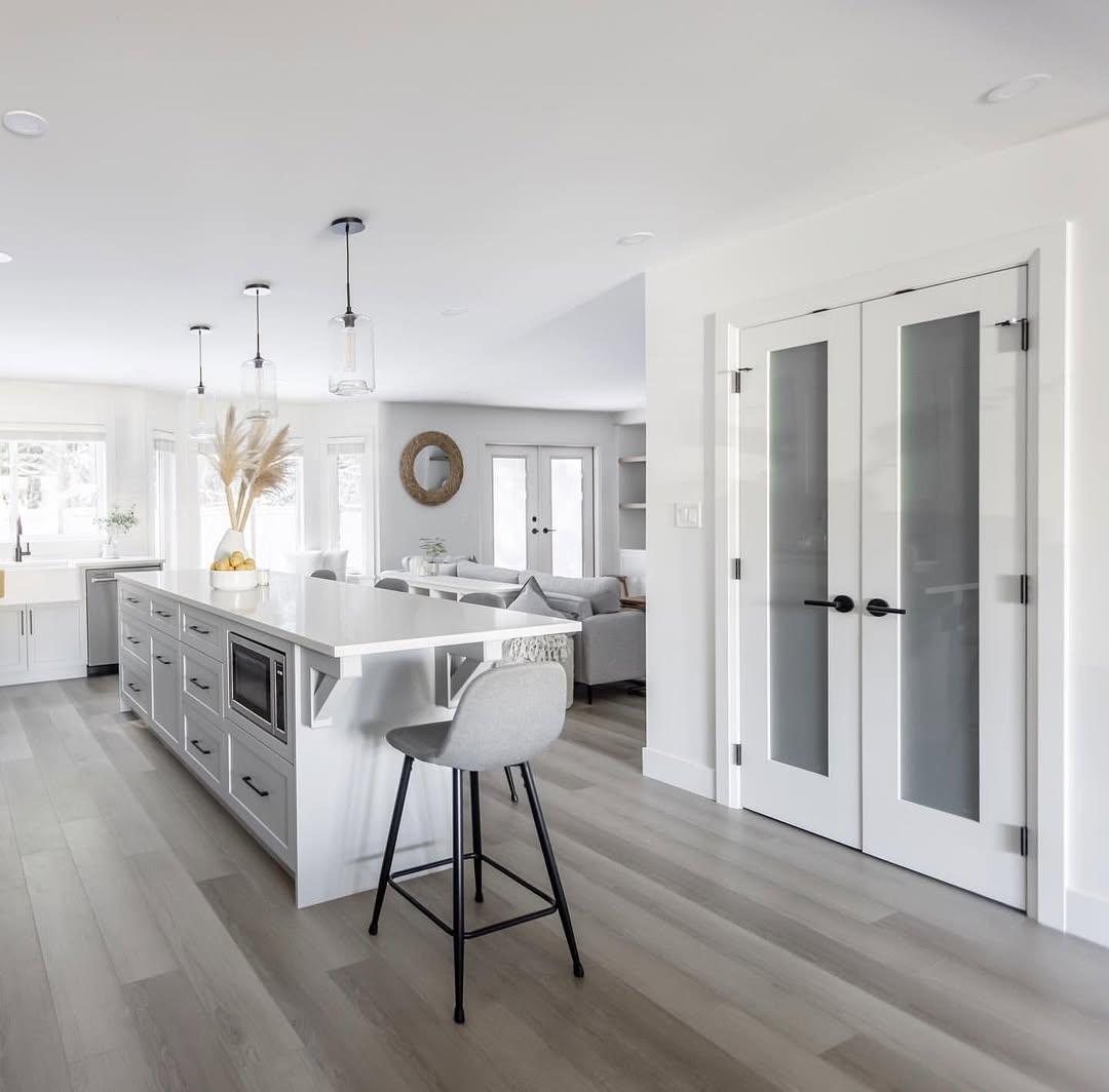 White Double Glass Pantry Doors With Black Hardware
