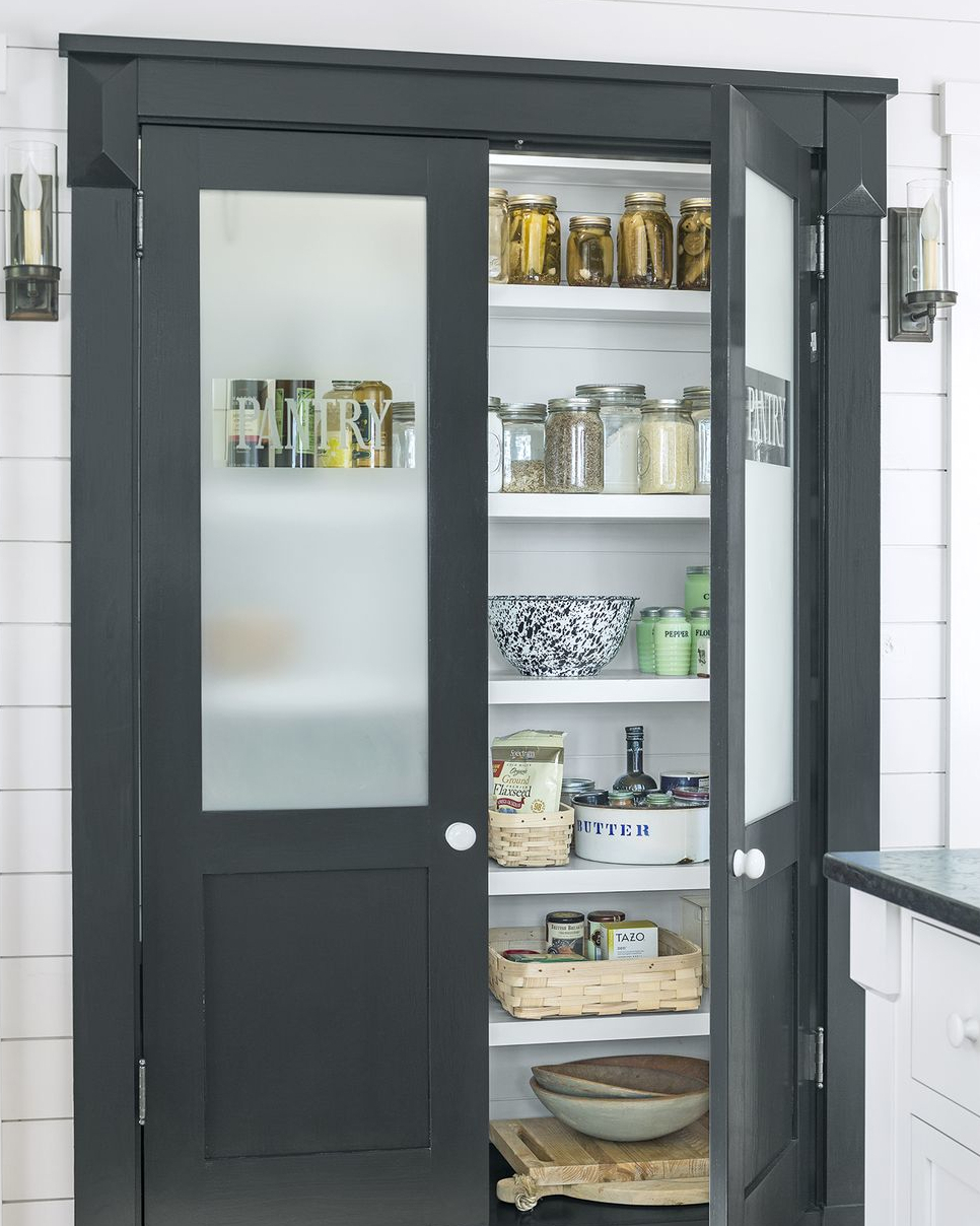 Built-In Black Glass Door in a Modern Kitchen