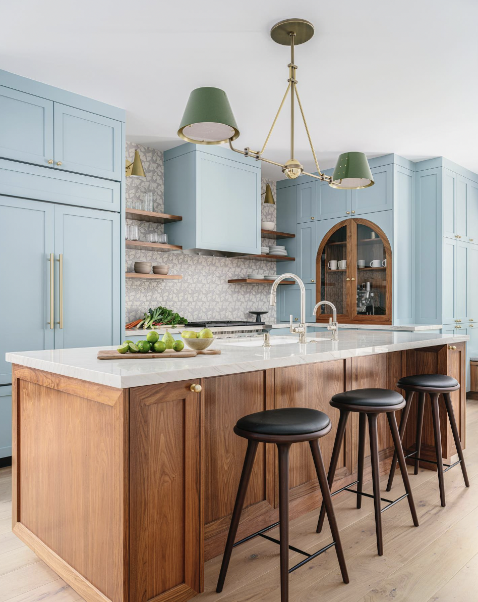 Blue Cabinet Doors With Wood Details