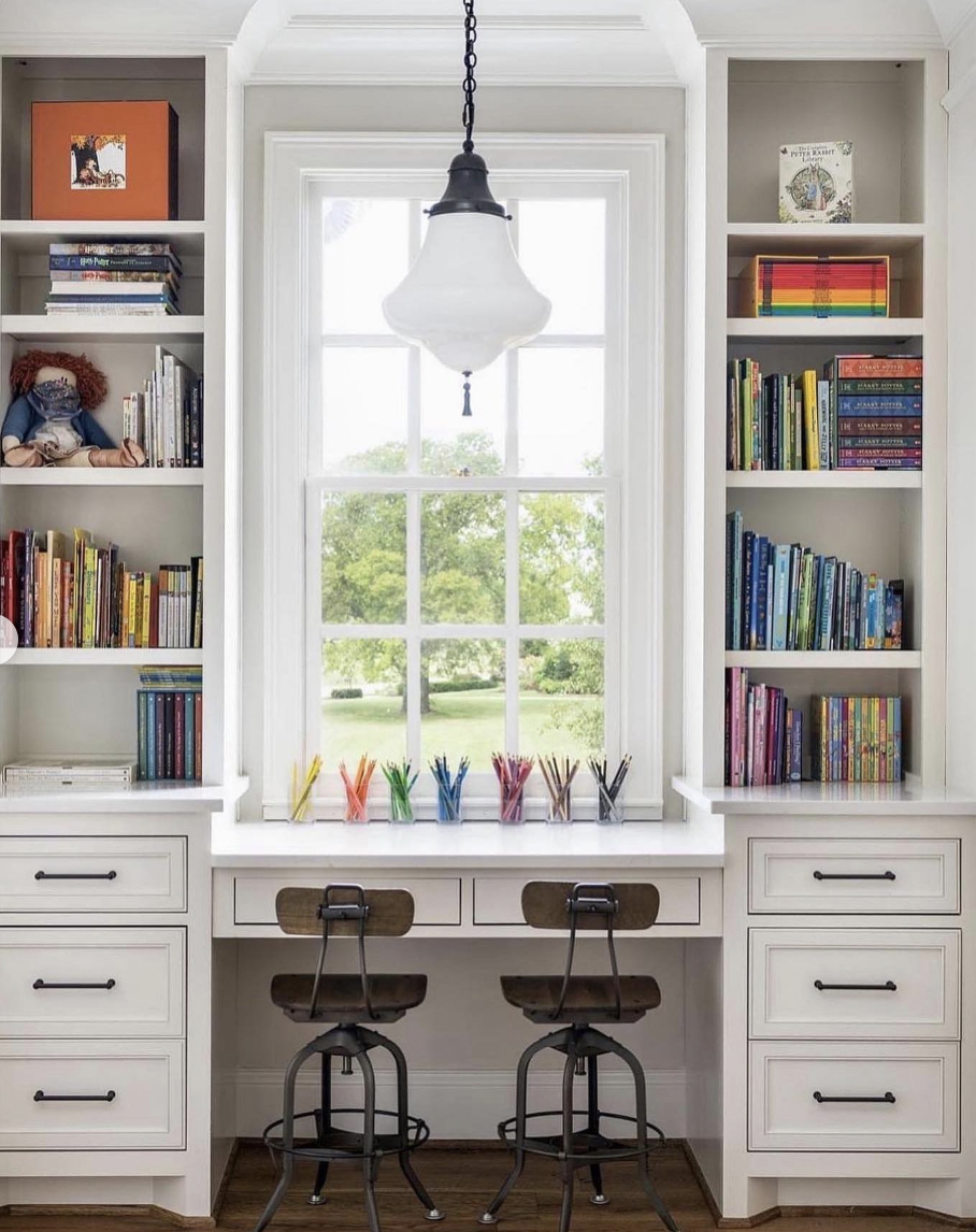 Built-In White Cabinetry Around a Study Desk