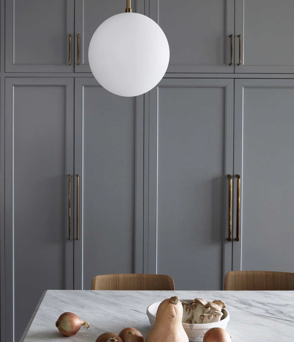 Grey Cabinets and Brass Hardware