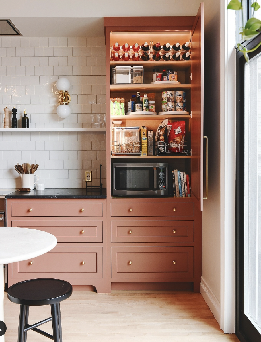 Pink Cabinet Doors In The Pantry