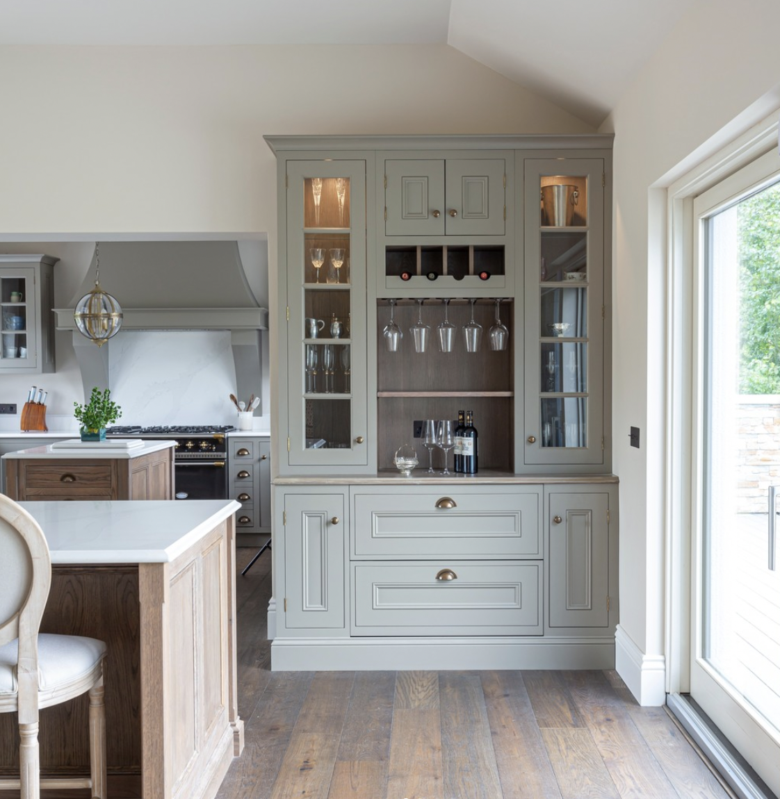 Sage Green Bar Cabinets with Overlay Doors