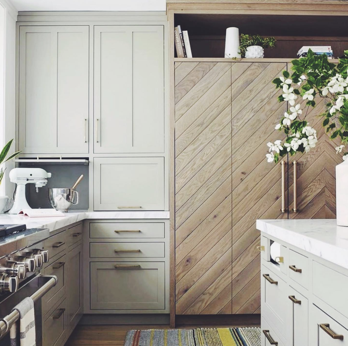 Light Grey and Wood Two-Color Kitchen Cabinet Overlay