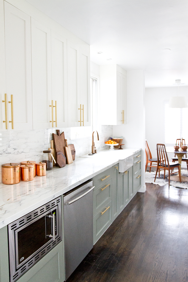 Contemporary Kitchen With Brass Pulls